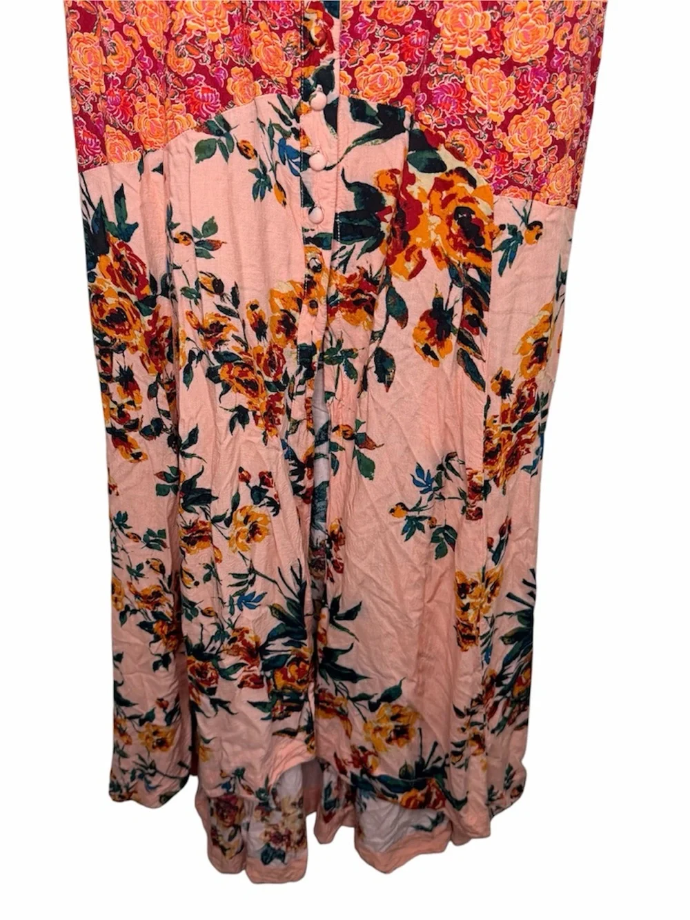 Free People Lover Boy Maxi Dress Size 2 Coral Combo Button Tie Straps Floral